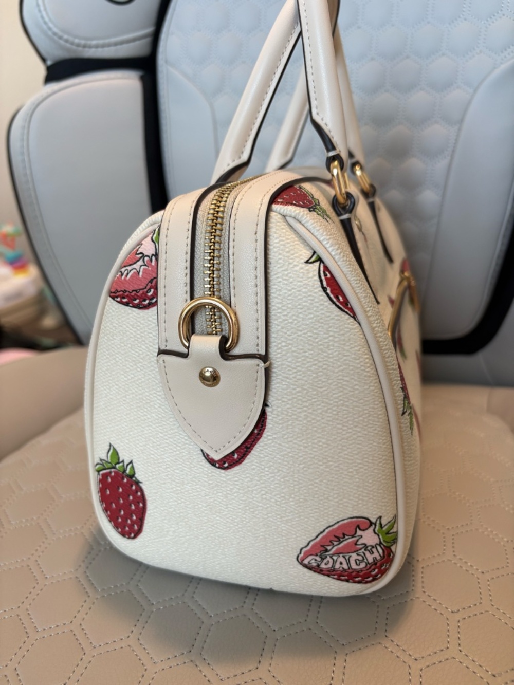 COACH Outlet Rowan Satchel in Strawberry/Chalk - Picture 2 of 16